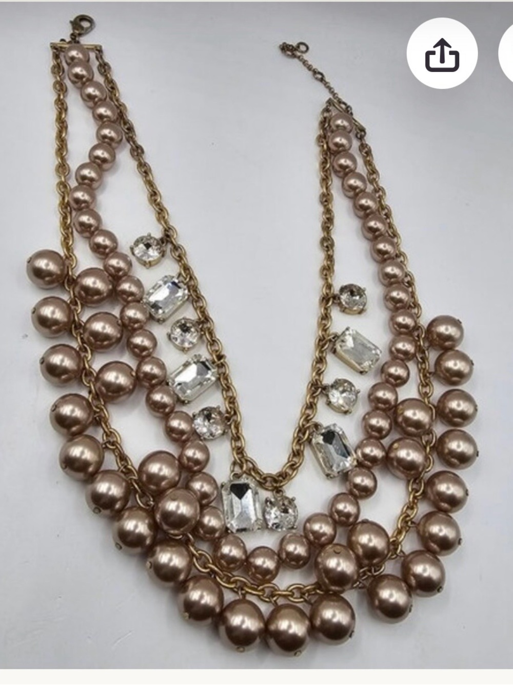 Statement Layered Rose Gold Pearl & Crystal Statement Necklace - Picture 3 of 7